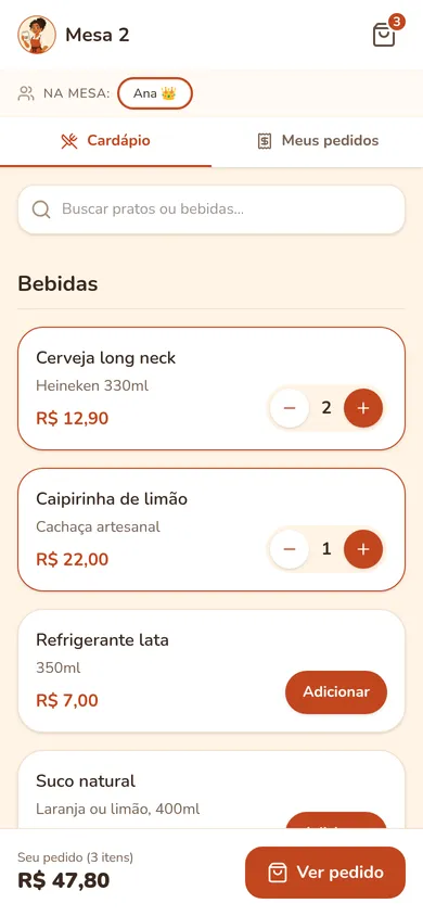 Cardápio com carrinho